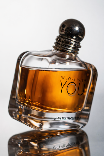 Perfume bottle, tilted shot